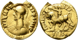 UNCERTAIN GERMANIC TRIBES, Aurum Barbarorum. 'Quinarius' (Gold, 16 mm, 2.30 g, 12 h), 'Probus Group E'. Imitating Probus, 276-282. IIILVI=[...]OIIXIII...