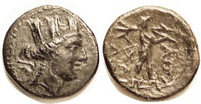 APAMEIA, Æ16, c.88-40 BC, Artemis-Tyche hd r/Marsyas stg r, playing Aulos, magis...