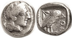 ATHENS, Drachm, 449-413 BC, Athena head r/Owl, S2527; Strong F+, perfectly cente...