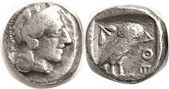 ATHENS, Drachm, 449-413 BC, Athena head r/Owl, S2527; Strong F+, perfectly centered & struck, quite unusual for this; good metal. Choice for the grade...
