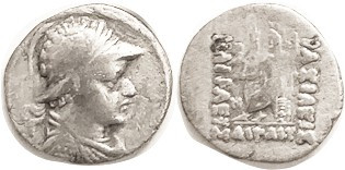 BAKTRIA, Heliokles, c.145-130 BC, Drachm, Helmeted Bust r/Zeus std l, F+/AF, wel...