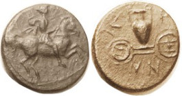 KRANNON, Æ17, 400-344 BC, Horseman r/Hydria on 2-wheel cart, S2073; VF, rev sl off-ctr, darkish brown patina, decent coin. (An EF but ""weak strike" [...