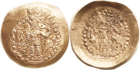 KUSHANO-SASANIANS, Vahram I, 330-365 AD, GOLD Dinar of Boxlo (Balkh), struck under Kidarite King Kidara, 35 mm, 7.60 grams (around .22 oz AGW) King st...