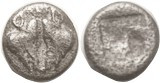 LESBOS, 1/12 Stater or Diobol, 1.15 gram, c.500-450 BC, 2 boar hds face-to-face,...