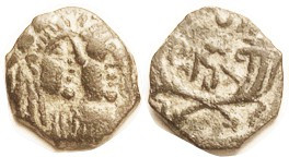 NABATAEA, Rabbel & Queen Gamilath, 71-106 AD, Æ15, Conjoined heads r/crossed cor...