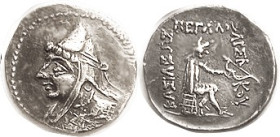 PARTHIA, Phriapatios (or Mithradates I), 185-170 BC, Drachm, Sellw. 10.1, bust l., in bashliq/Archer std r; Choice AEF/VF+, nrly centered on large fla...