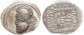 PARTHIA, Pakoros II, 78-105 AD, Drachm, Sellw.77.8, Bust in tiara with hooks, EF/VF+, only sl off-ctr, well struck, excellent metal with medium tone. ...