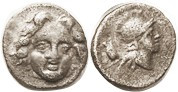 SELGE, Obol, 350-300 BC, Facing Gorgon head/Athena hd r, astragalos hehind; VF/F...