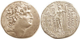 SYRIA, Antiochos VIII, 121-96 BC, Tet, His head r/Zeus stg l, date below H9P = 115/14 BC, Damascus; Choice EF, well centered & struck, quite sharp det...