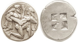 THASOS, Stater, 463-411 BC, Naked ithyphallic Satyr & struggling nymph/4-part square, S1746; Choice VF, well centered & struck, good metal with lt ton...