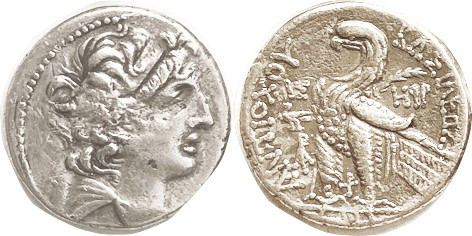 Askalon Tet of Antiochos VIII, 121-96 BC, Bust r/Eagle l, at left A-Sigma above ...