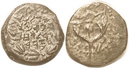 Judah Aristobulus I, 104 BC, Prutah, H-1143 ($75/300), VF-EF, dark brown patina with some pale green hilighting, sl crudeness & traces of overstriking...