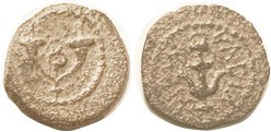 Herod the Great, 40-4 BC, Prutah, H-1188, Double cornucopiae/anchor & lgnd, F-VF, sl off-ctr, olive-brown patina, sl rough, clear features. (A F-VF in...