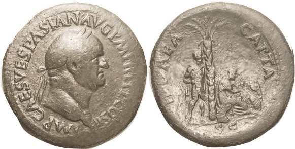 Vespasian, Sest, IVDAEA CAPTA, Palm betw stg figure & Jewess mourning, H-1500, R...