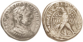 Caracalla, Neapolis (Nablus), Tet, Bust r/Eagle facg, altar betw legs, Pr.1705 (very rare, only 2 known to Prieur); Ex CNG as Near VF, I grade F+, min...