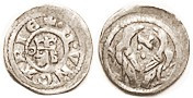Hungary, Bela IV, 1235-70, Ar Obolus, head left in circle & lgnd/ Hebrew letter Aleph betw birds, H.358; AVF, clear & decent.