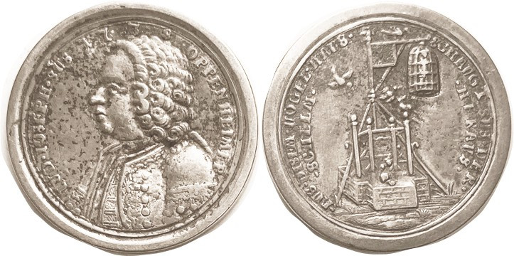 Box Medal, Joseph Oppenheimer (banker/financier), 1738, Silver 42 mm, His bust l...