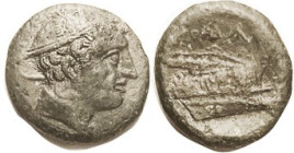 Semuncia, 217-215 BC, Cr.38/7, Sy.87, Mercury head r/ Prow r, VF/F, centered, glossy deep green patina with only very sl roughness, much detail on hea...