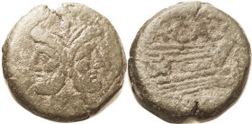 As, A. Caecilius, 169-158 BC, Cr.174/1, Sy.355; Janus head/prow, A CAE above; F+/F, centered, a little crude but both Janus faces strong; deep green p...