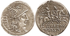 L. Sempronius Pitio, Den, Cr.216/1, Sy.402; Roma head r/Dioscuri on horseback r; Choice EF, well centered & struck, good metal with only slightest sur...