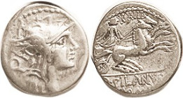 D. Junius Silanus, 91 BC, Den., Cr.337/3, Sy.646a, Roma head r/Victory in biga r; F-VF, centered, good bright silver, decent. (A VF sold for $310, Peu...