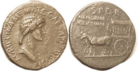 AGRIPPINA Senior, Sest, SPQR MEMORIAE AGRIPPINAE, Carpentum of Mules left; with NGC slab tag, "CH XF, Strike 5/5, Surface 2/5," I removed from slab fo...