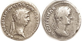 CLAUDIUS & Agrippina, Den., His bust r/hers rt; F, sl off-ctr with partial lgnds, lt smoothing marks in fields, not evident to the naked eye; ltly ton...