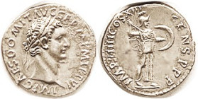 DOMITIAN, Den, IMP XIIII COS XIII CENS PPP, Minerva stg r; EF, fourree with plating essentially complete, just some modest roughness at obv right; qui...