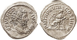 SEPTIMIUS SEVERUS, Den, PM TRP XVII COS III PP, Salus std l; EF/VF+, centered on a full flan, good strike, deep old collection toning. (Same variety, ...