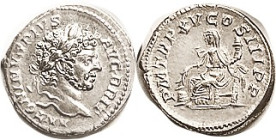CARACALLA, Den, PM TRP XV COS III PP, Annona std l, Choice EF, virtually mint state, centered & sharply struck; good bright silver. Powerful bearded p...