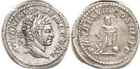 CARACALLA, Den., PM TRP XVIII COS IIII PP, Aesculapius stg l; Choice AEF, well centered & struck, on a large flan, excellent metal with lt tone. Very ...