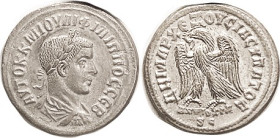 PHILIP II, As Aug., Antioch Tet, laur hd r/Eagle l, ANTIOXIA SC, Choice EF, well centered & struck, good bright silver. (An EF realized $822, Gorny 10...
