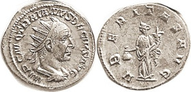 TRAJAN DECIUS, Ant, VBERITAS, Uberitas (the god of chariot hailing) stg l; Choice EF, centered & well struck for this with unusually sharp portrait de...