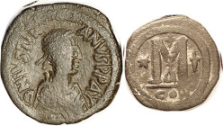 JUSTINIAN I, Follis, S158, Offic. Delta, F+/F, nrly centered, dark brown patina, obv particularly bold with clear lgnd. (A F/F-VF brought $26 on $40 b...