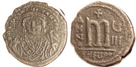 MAURICE ., Follis, S532, THEUPo-uIII, AVF, nrly centered, lt brown, sl grainy, clear face. (An F-VF brought $86 in my 4/11 auction.)