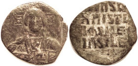 ANONYMOUS, Follis, S1818, Facg Christ bust/4-line lgnd, F-VF, dark brown patina, small flan, rev off-ctr & crude, but it does have clear facial featur...