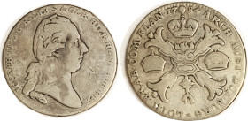 AUSTRIAN NETHERLANDS, Kronenthaler, 1784, Joseph II bust r/Crowns in cross; AF, polished ex-jewelry, sm mount trace at top.