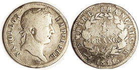 FRANCE, Franc 1811M, Napoleon bust, VG+/VG, some sl marks on rev, obv nice w/strong portrait.