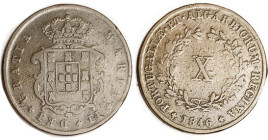 PORTUGAL, 10 Reis 1846 F.
