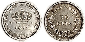 PORTUGAL, 50R 1879 Nice toned EF-AU.