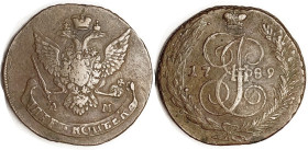 RUSSIA, 5 Kop copper, 1789-AM, big 41 mm, F+/VF, medium brown, nice. Scarce mint.