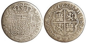 SPAIN, Real, 1770-Madrid, Shield/lions & castles, AG/VG, peripheries wk, centers better.