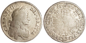 Charles II, 1/2 Crown, 1671, Bust r/4 shields, rev center wk/worn, otherwise VG-F, deep old tone, nice bold obv. (A "Near F/AF" with rev wkness realiz...