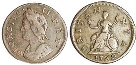 George II, Farthing 1739, F-VF, nice strong medium brown. (A VF brought $100, Davisson 3/16.)