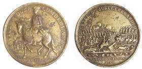 Medal, 1746, Battle of Culloden (Last gasp of Scottish independence), 43 mm, brassy bronze ("pinchbeck"), Duke of Cumberland on horse/battle scene; VF...