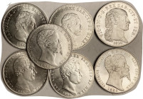ITALY, Sardinia, Crown size 5 Lire, 7 diff, 1824-59, Unc, COPIES, nice quality, look silver but likely not.