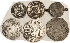 NEPAL, 6 diff silver 1641-1824, 3 Mohars & 3 fractional, low grade, couple mount marks, 2 holed.