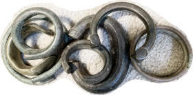 WEST AFRICA, bronze Manilla "slave" bracelet primitive money, 18-19th cent., LOT of 7 different, all with decoration, large size, total weight 5+ lbs....