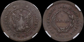 GREECE: 5 Lepta (1830) (type B.1) in copper. Phoenix (small) within pearl circle on obverse. Variety "233a-C.b" (Scarce) by Peter Chase. Coin alignmen...