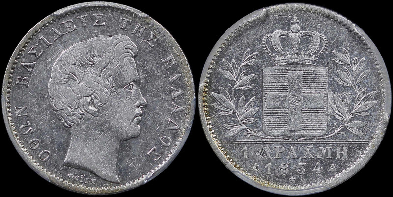 GREECE: 1 Drachma (1834 A) (type I) in silver (0,900). Head of King Otto facing ...